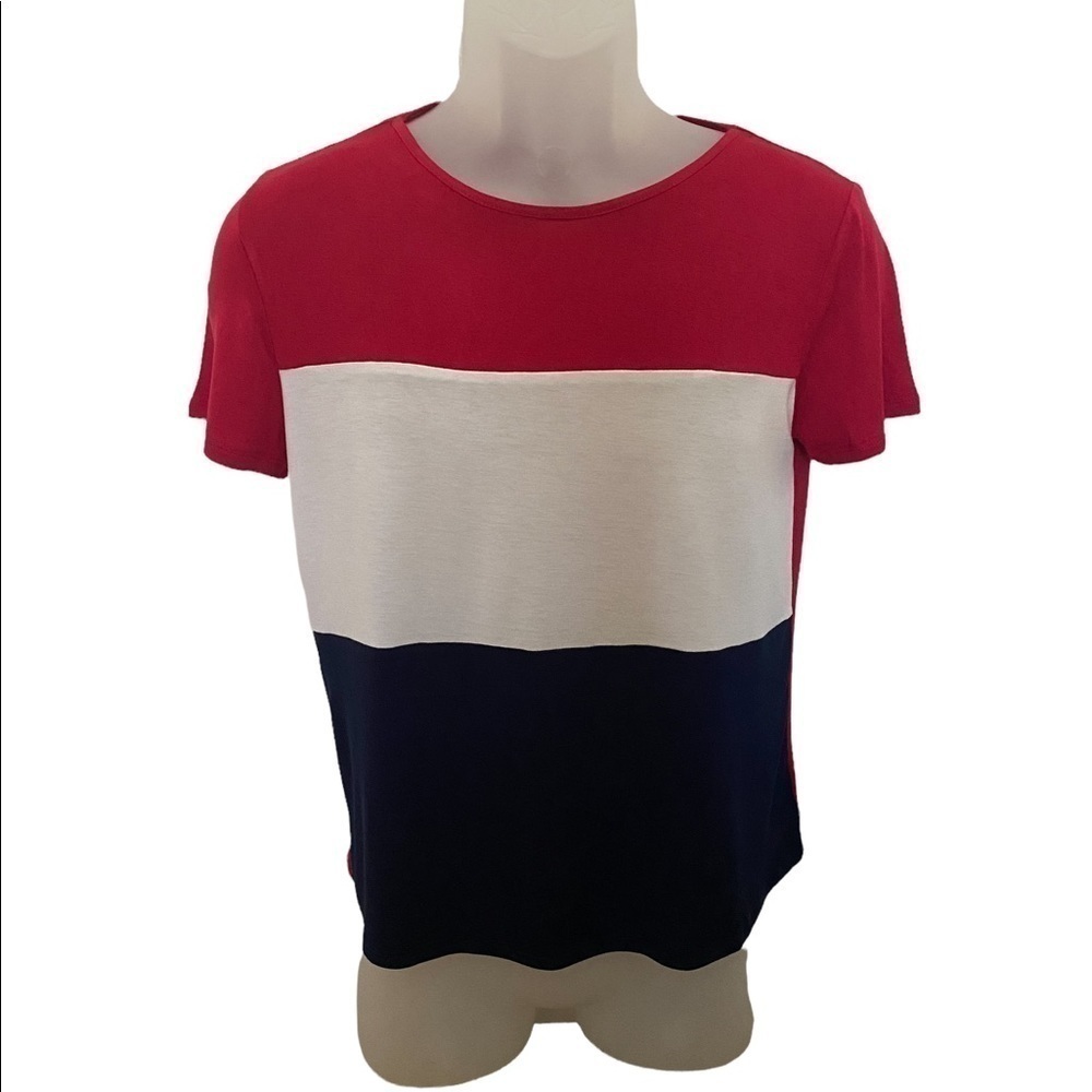 montrez Red, White & Blue Color Block Patriotic Top Women S Small Blouse - Picture 2 of 4